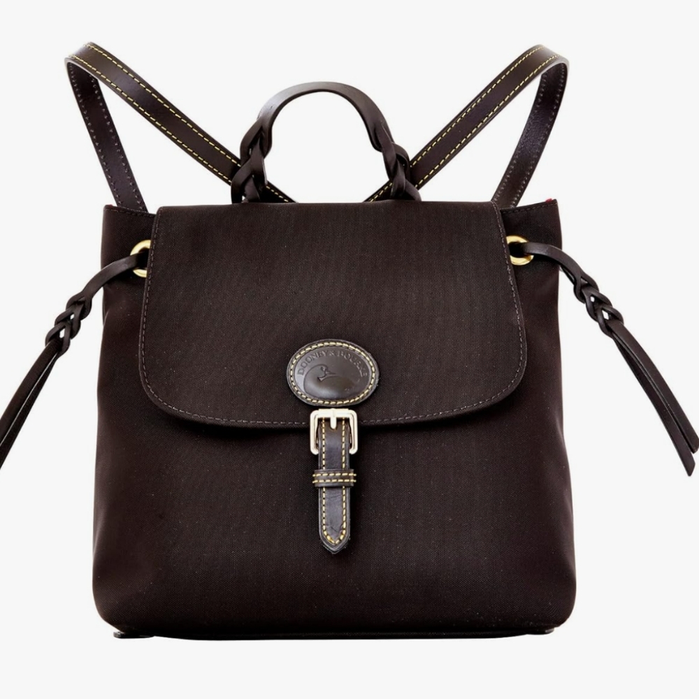 Dooney & Bourke Nylon/Leather Trim Flap Adjustable Backpack, Black, LG